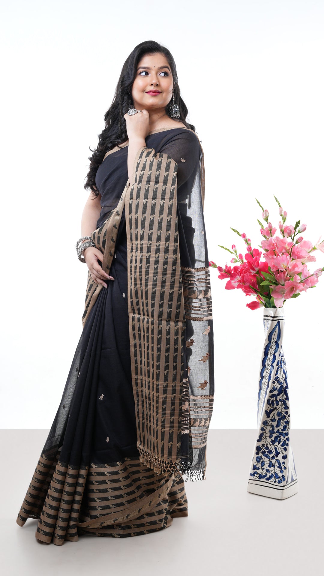 A black cotton saree