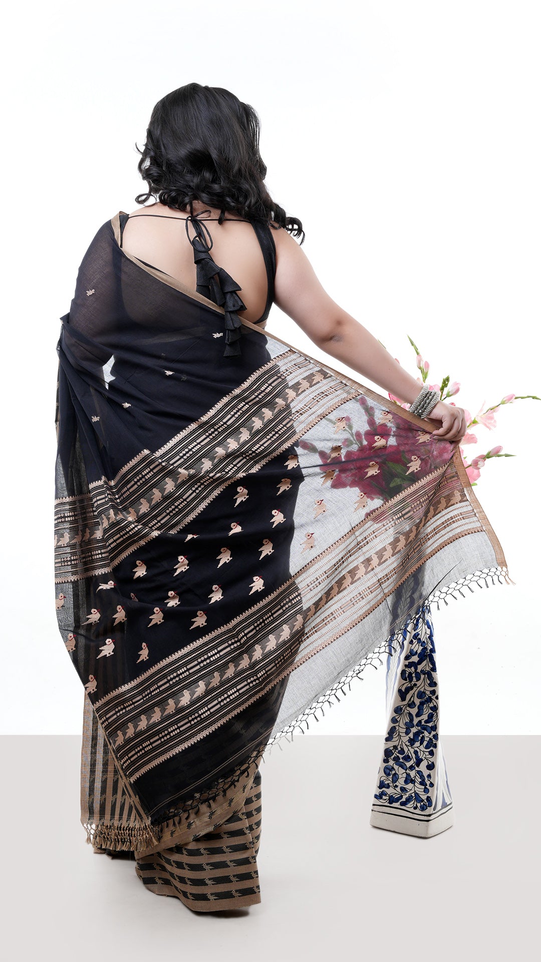 A black cotton saree