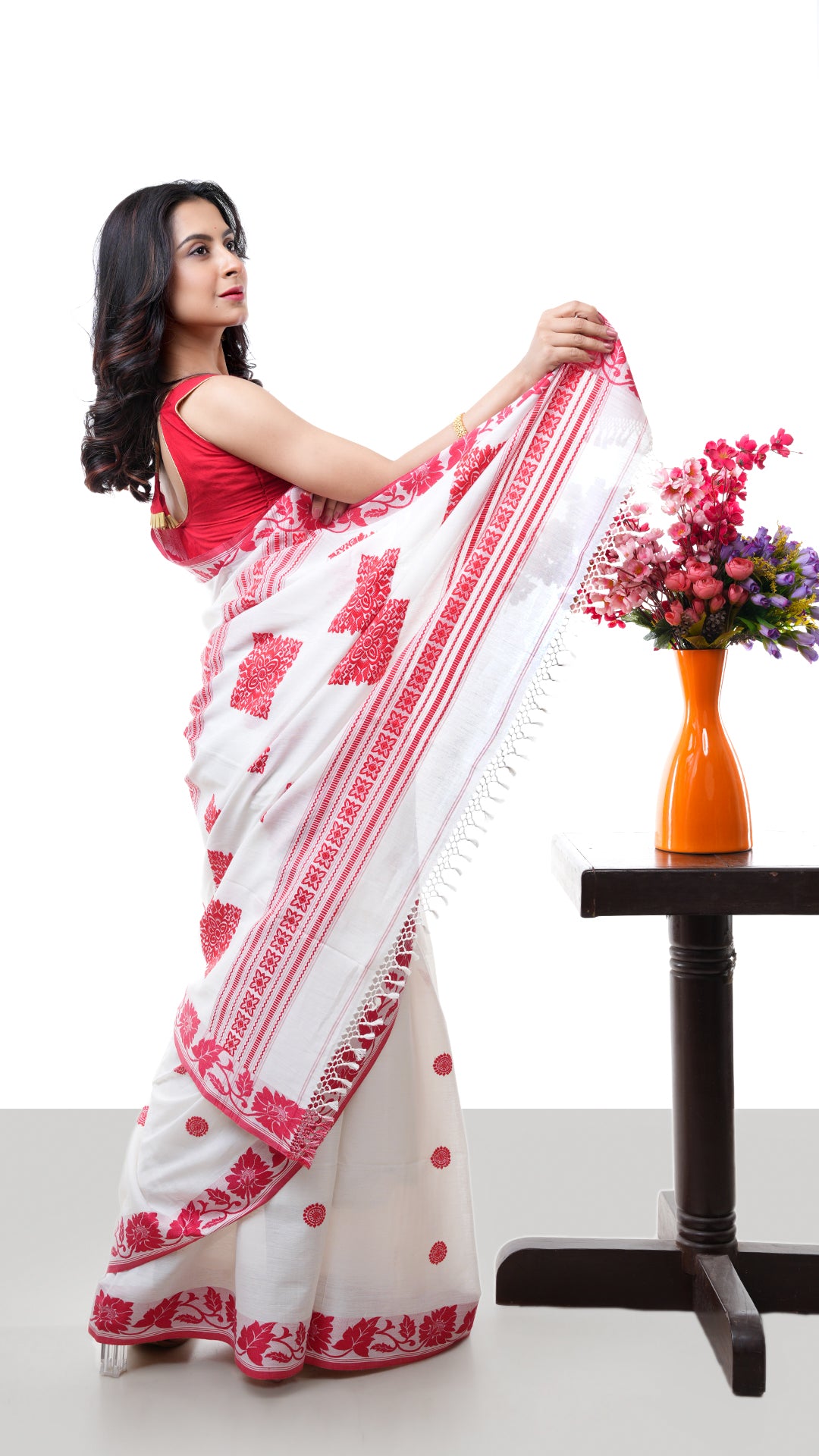 An off white red soft cotton