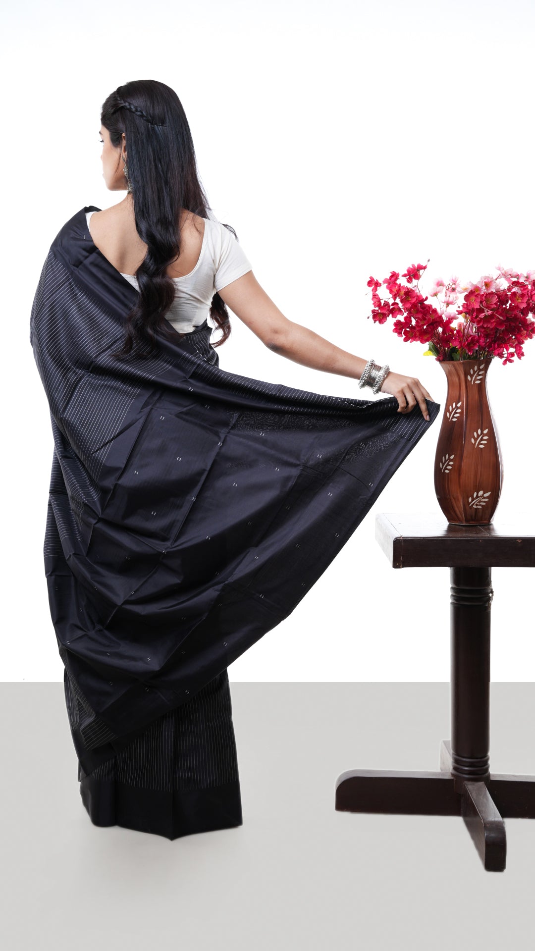 A black silk saree