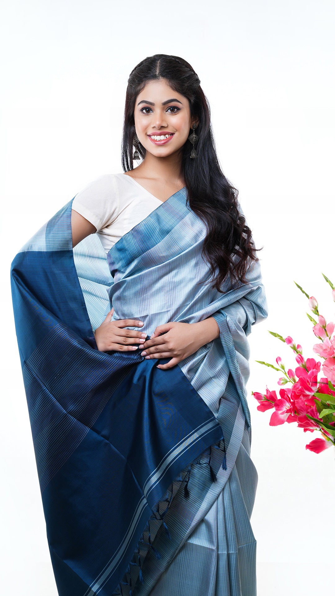 A light blue silk saree