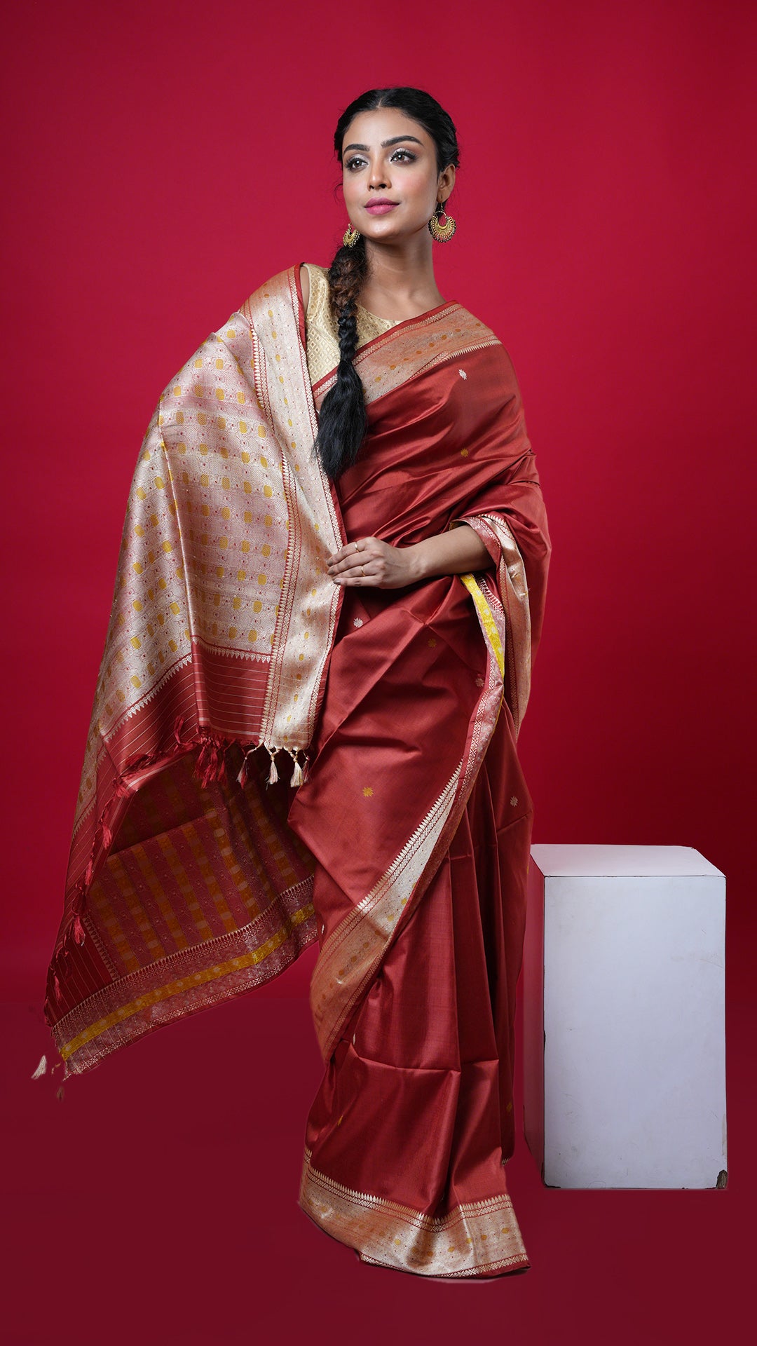 A rust colour tangail silk