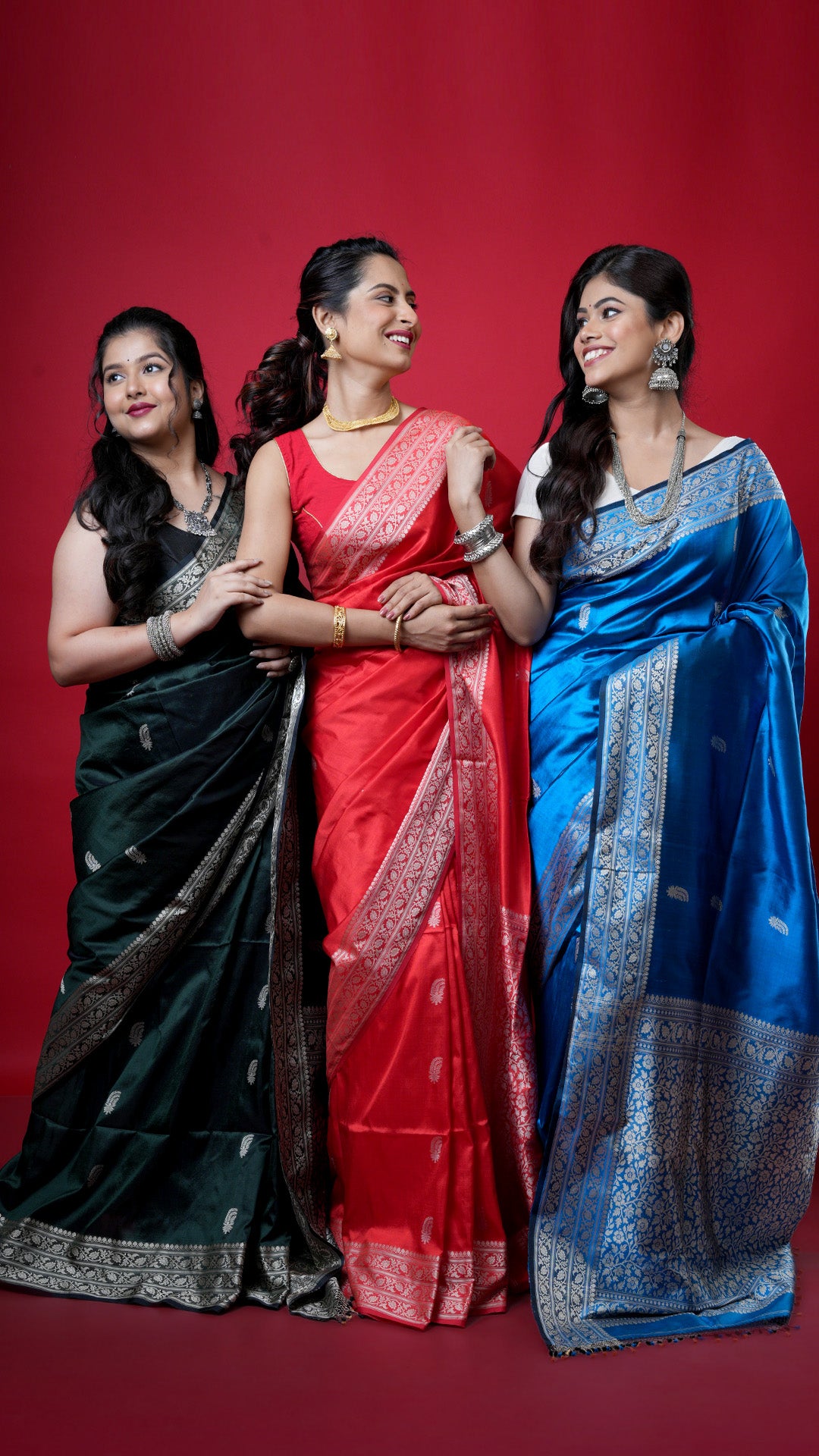 A red coloured silk saree