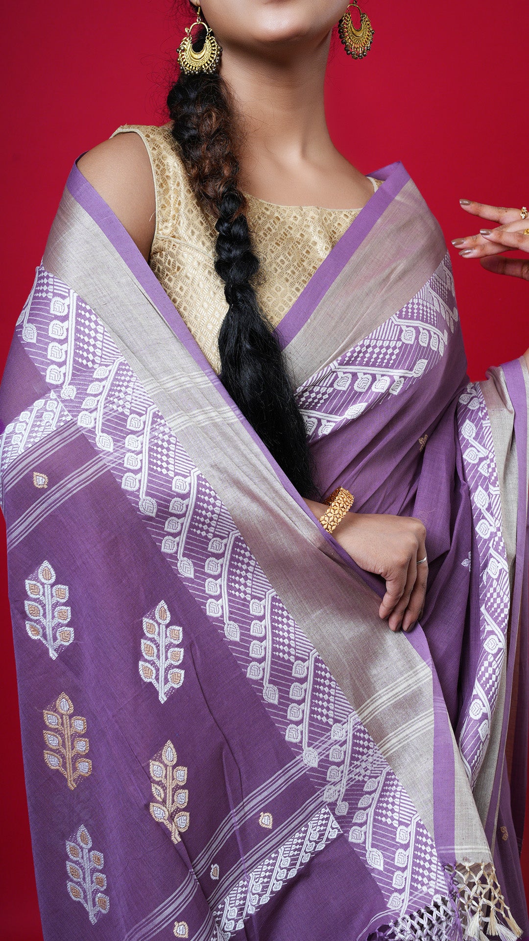 A dark mauve soft tangail saree