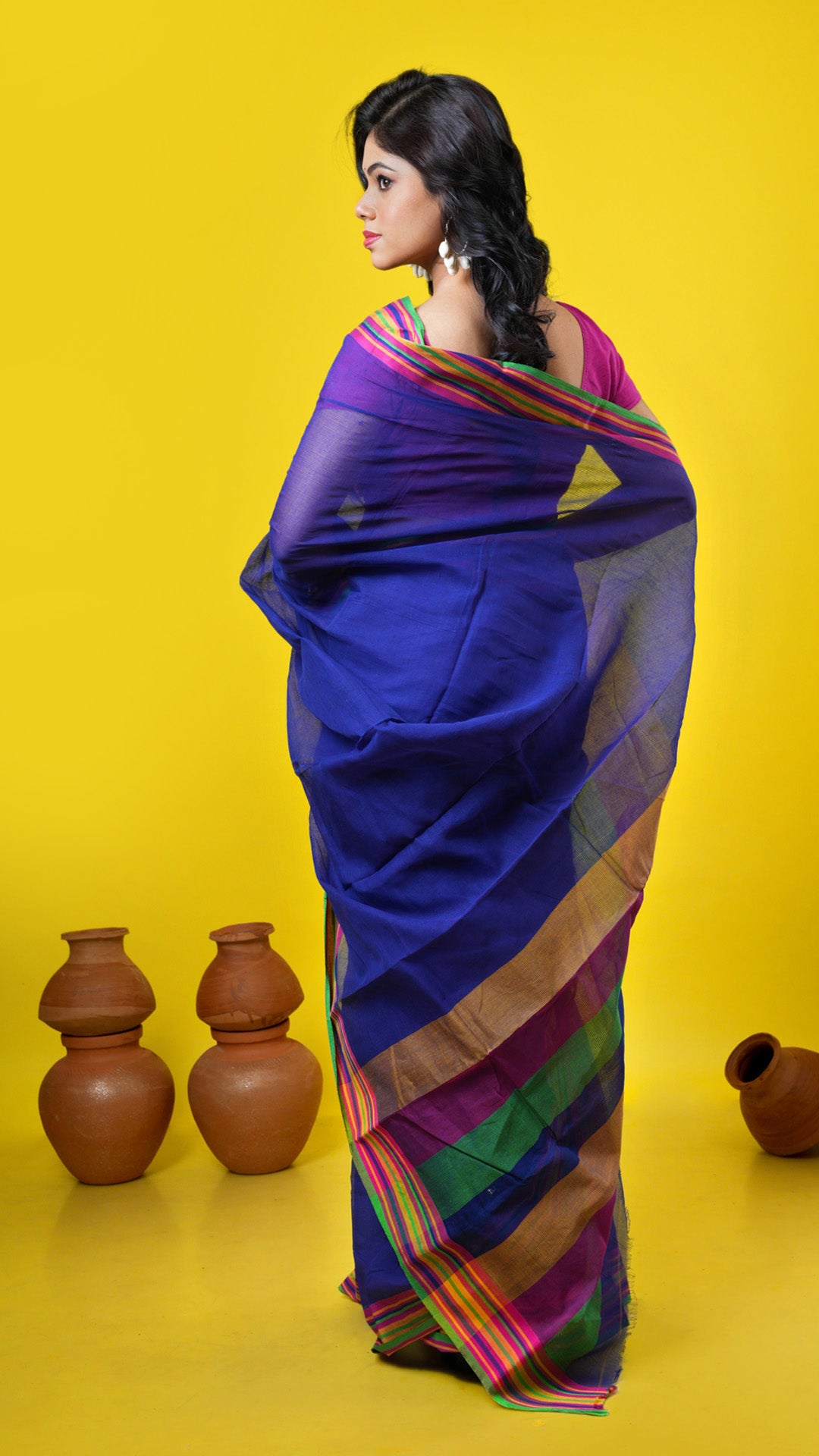 A blue coloured cotton saree