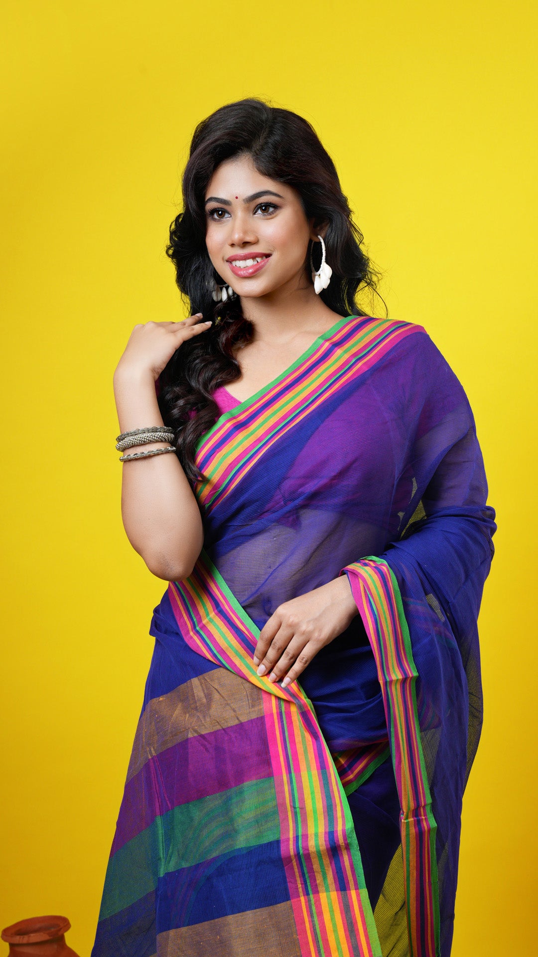 A blue coloured cotton saree
