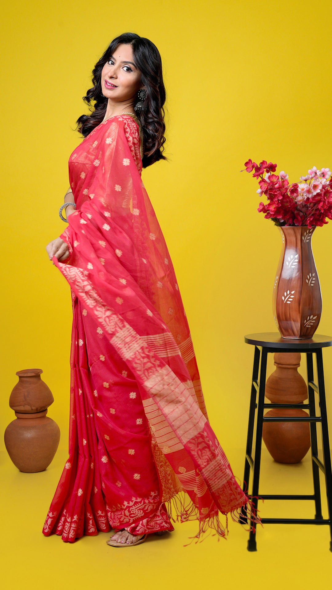 A red coloured saree