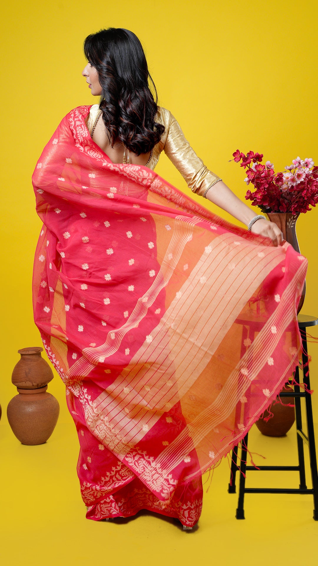 A red coloured saree