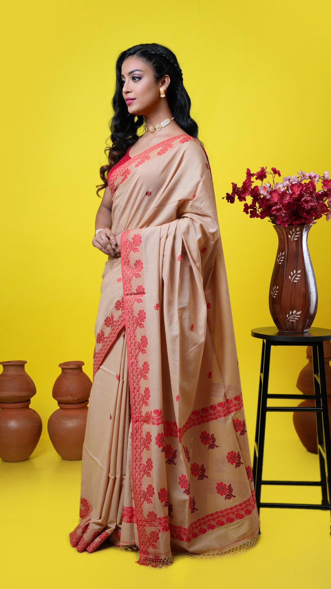 A beize soft cotton saree