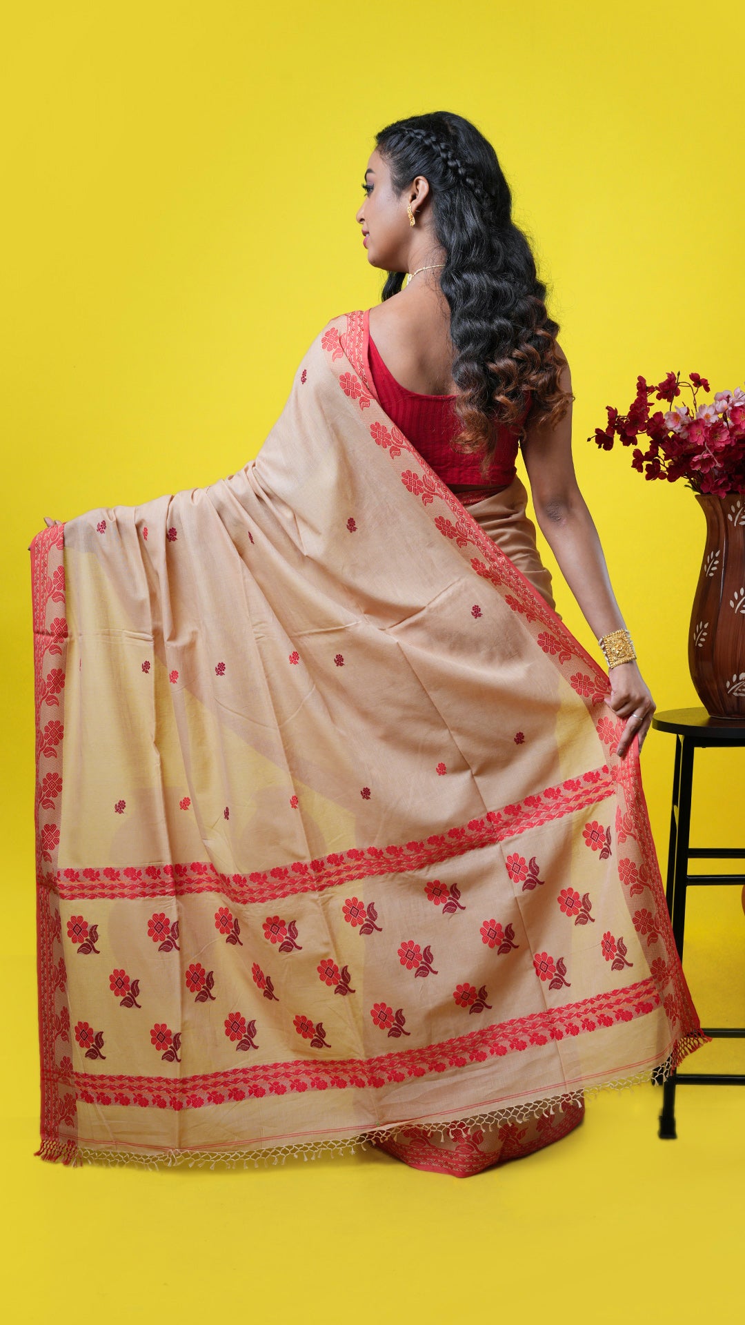 A beize soft cotton saree