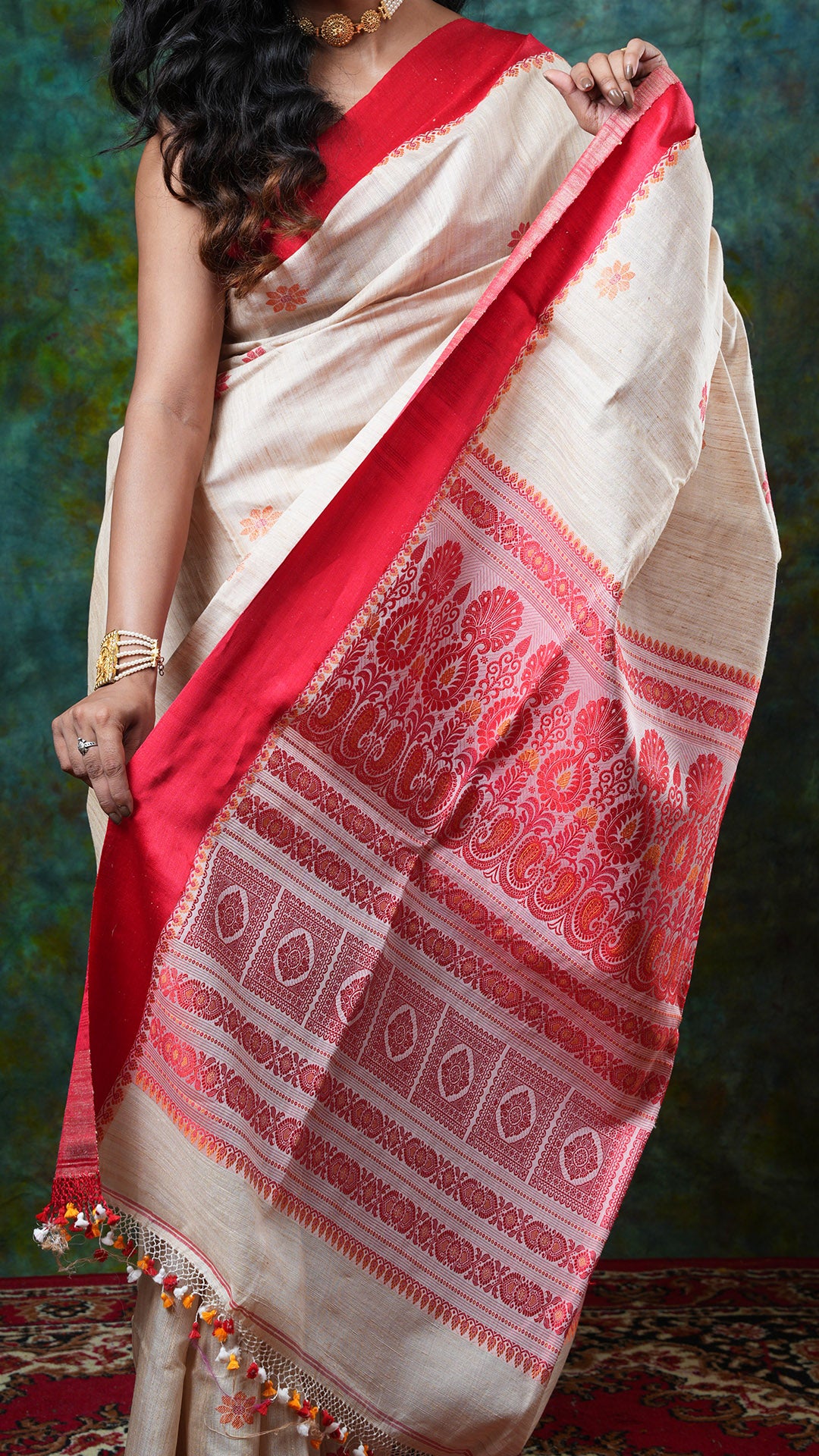 A beize coloured raw silk saree
