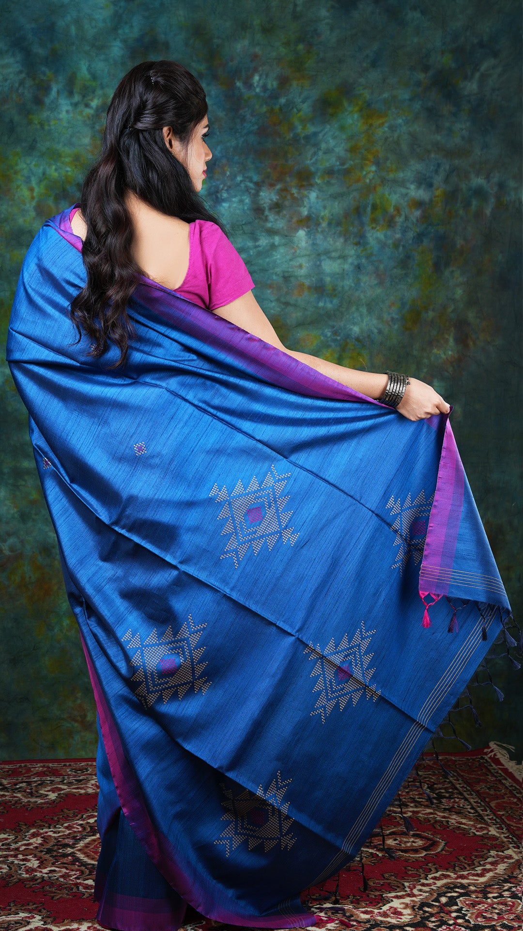 A blue coloured tassar saree