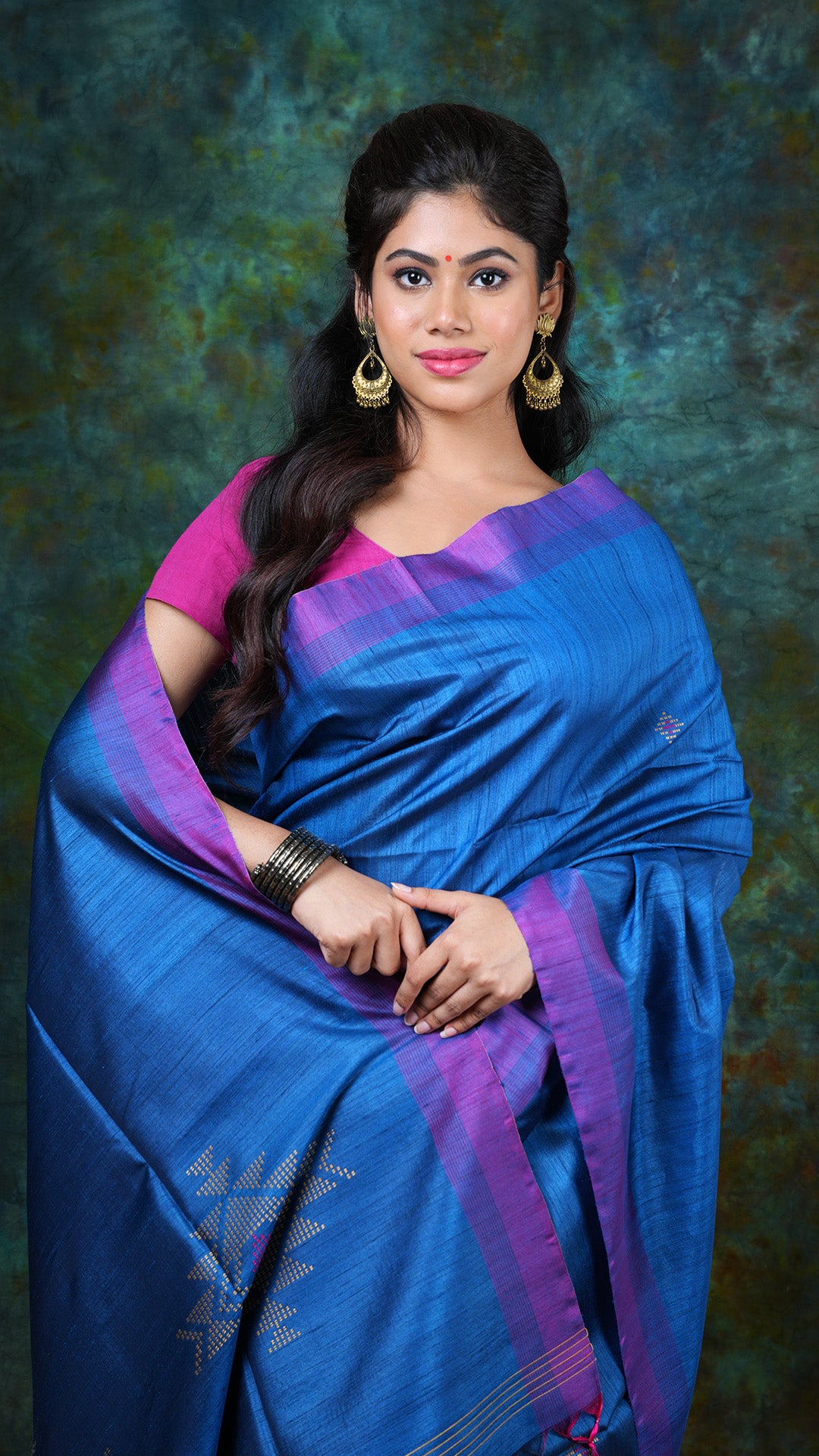 A blue coloured tassar saree