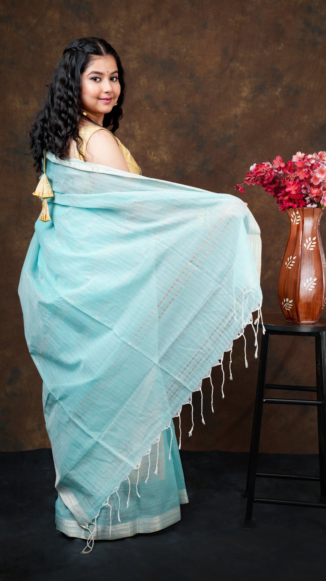 A sea green blue tangail saree