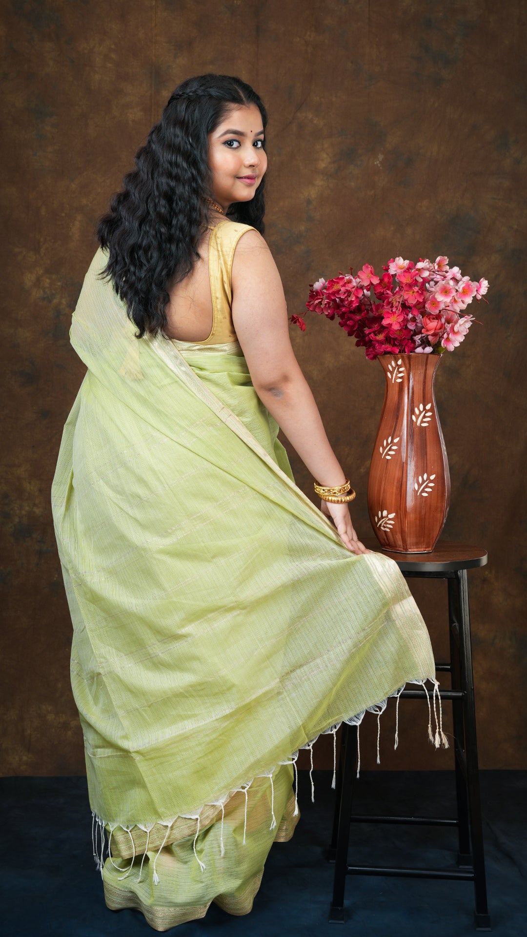 A light green tangail saree