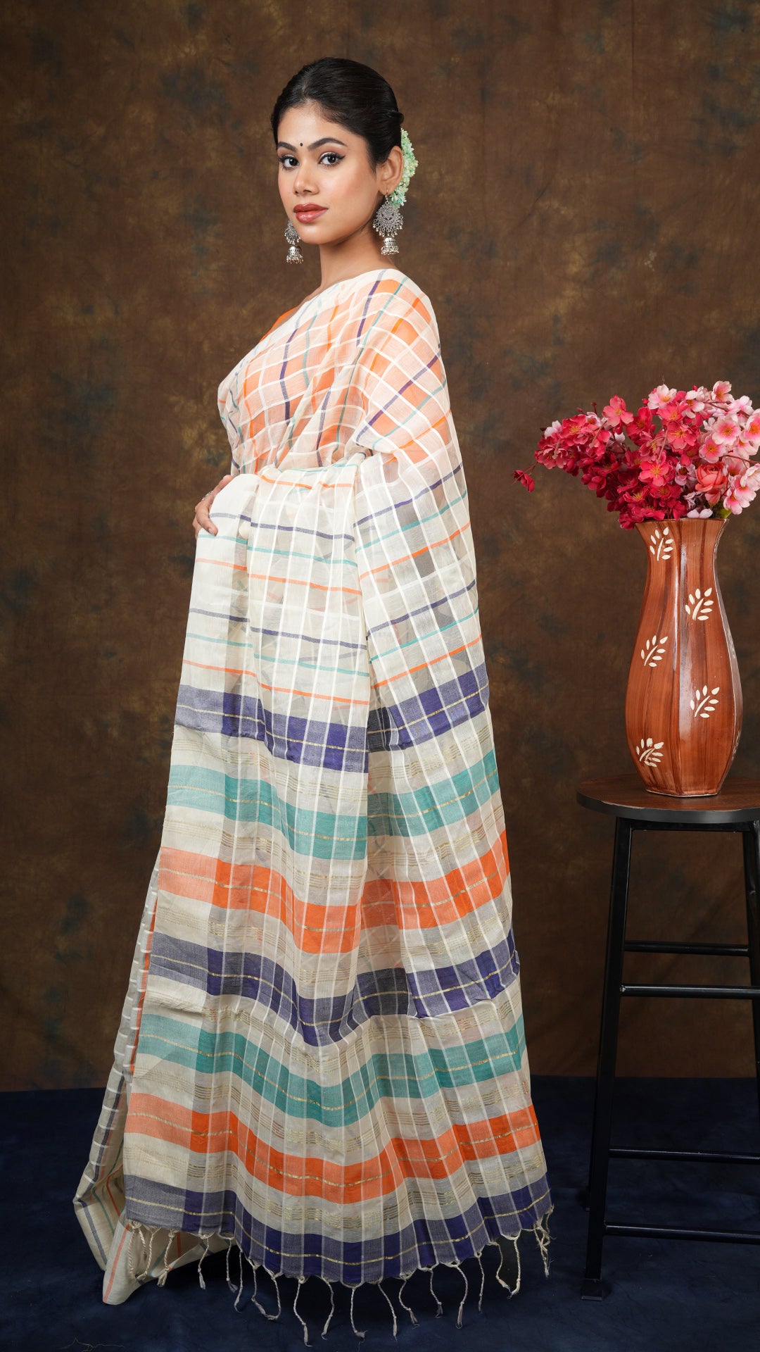 A muslin silk with cotton tangail saree