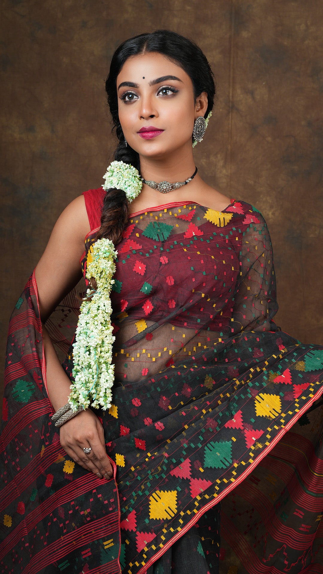 A black jamdani saree