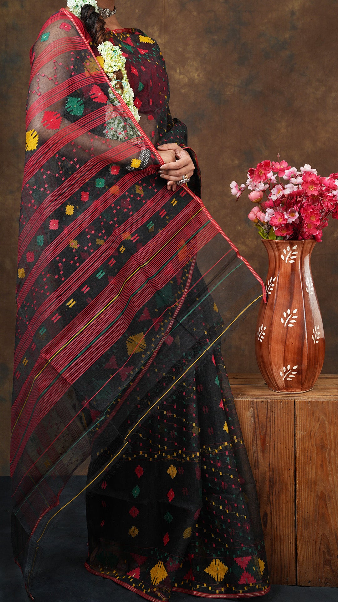 A black jamdani saree
