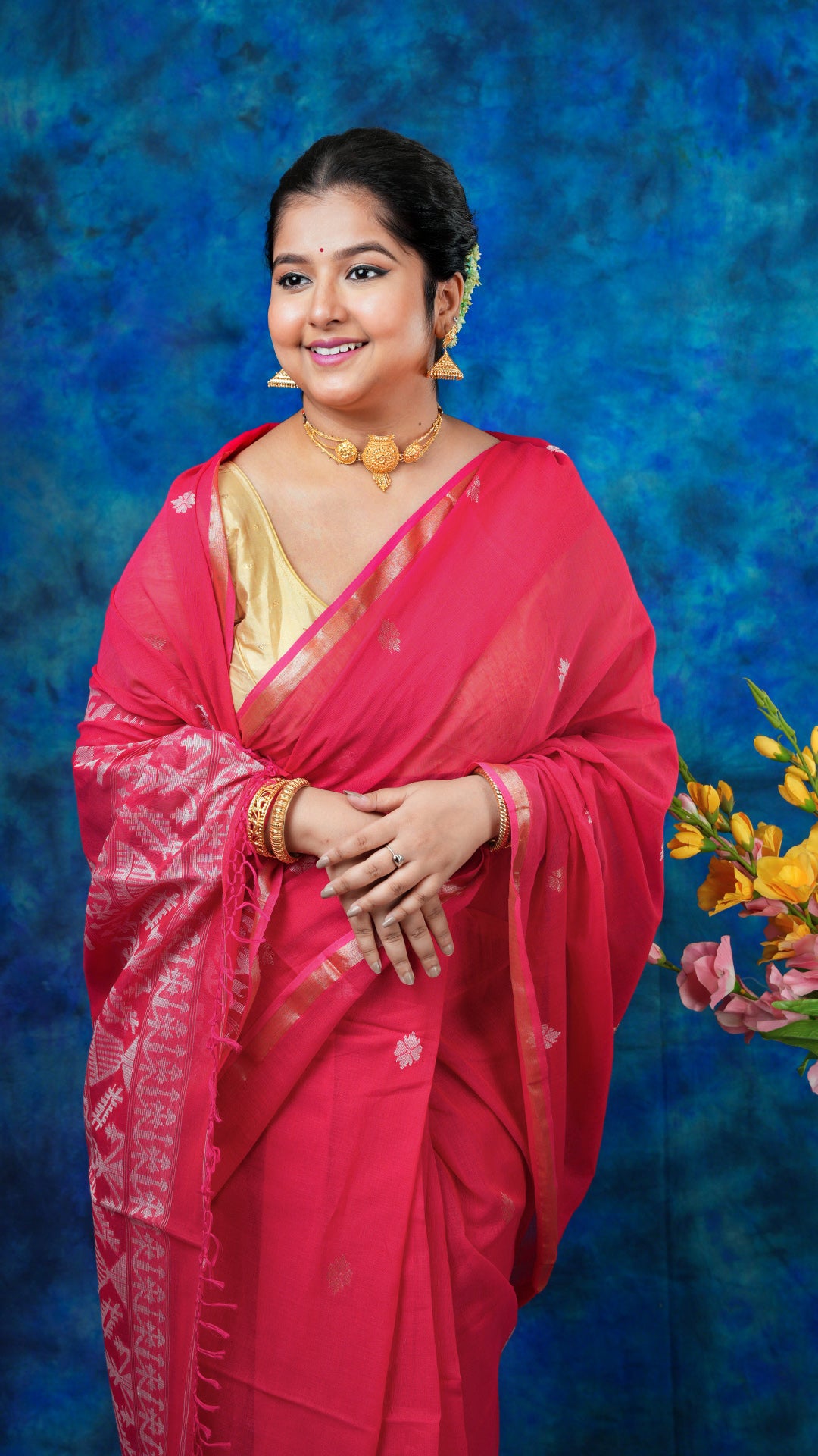 A pink tangail saree
