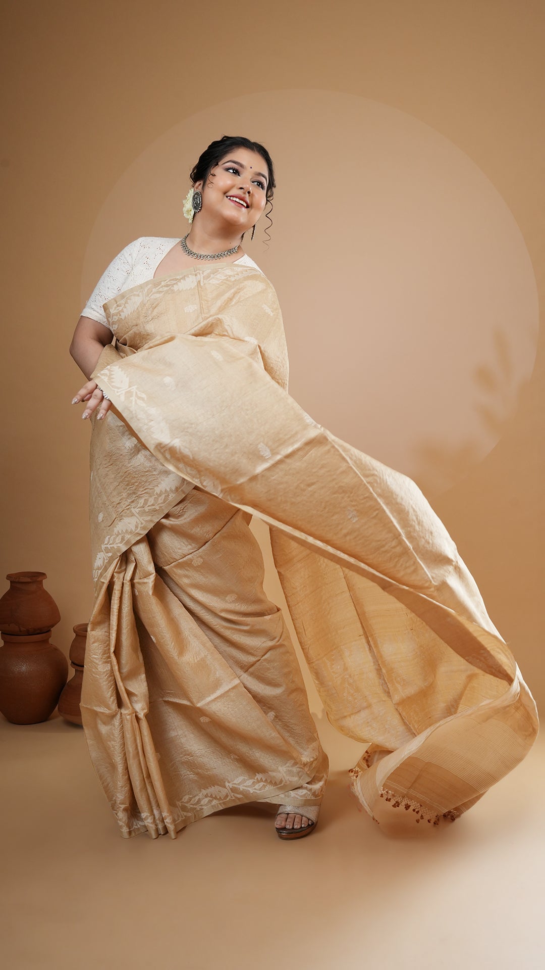 A tassar saree with off white weave