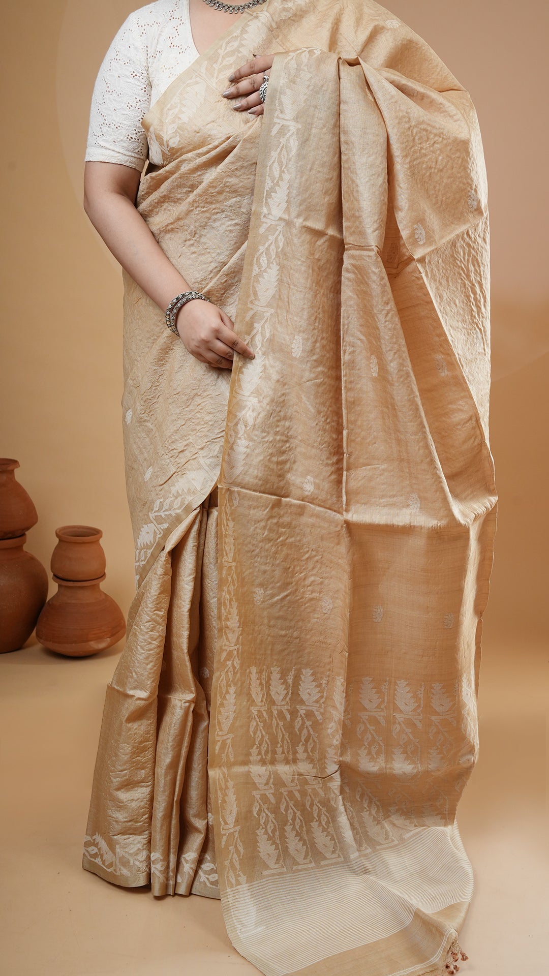 A tassar saree with off white weave