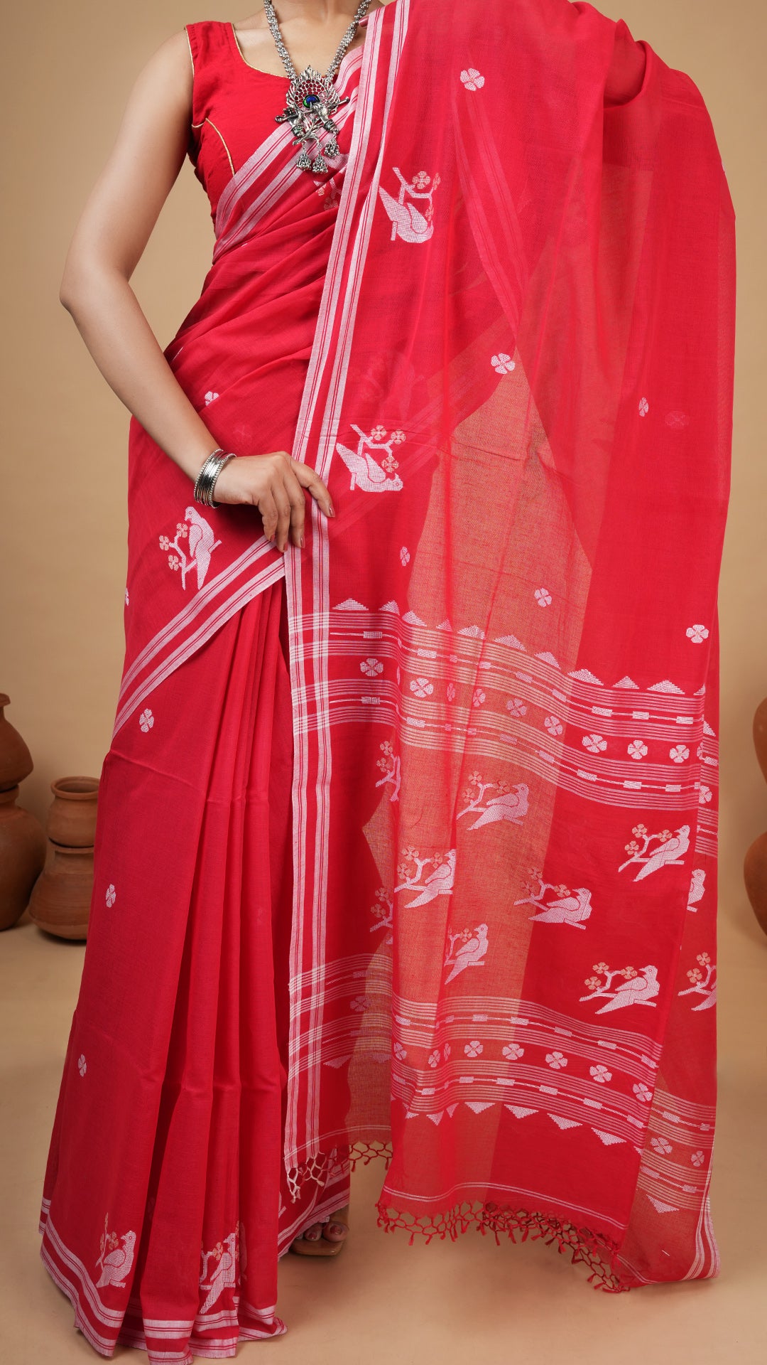 A red soft cotton saree