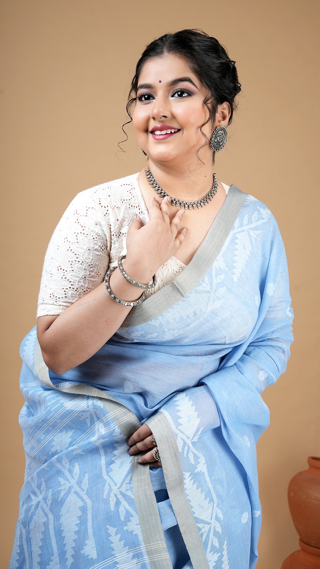 A sky blue dhakai saree