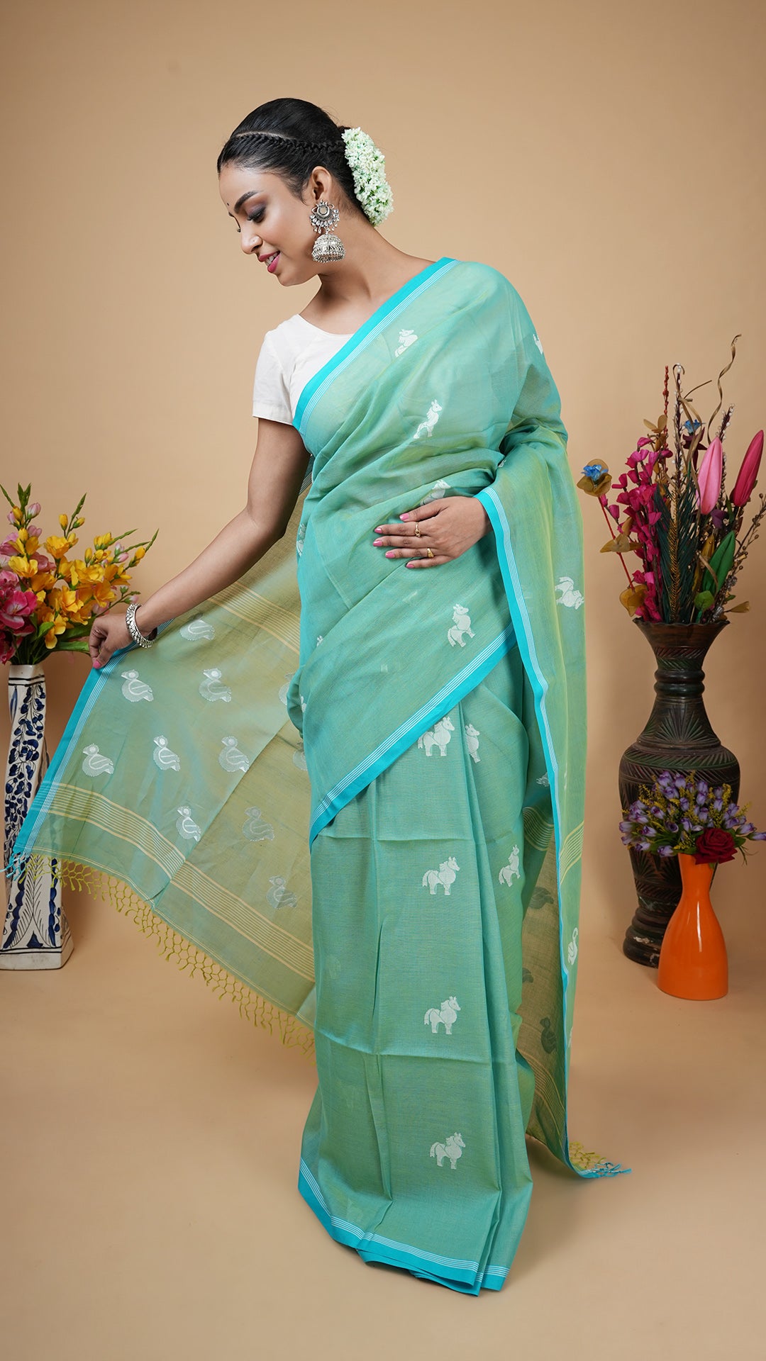 A dual tone green saree