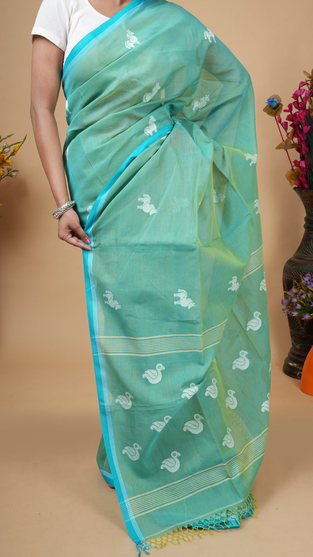 A dual tone green saree