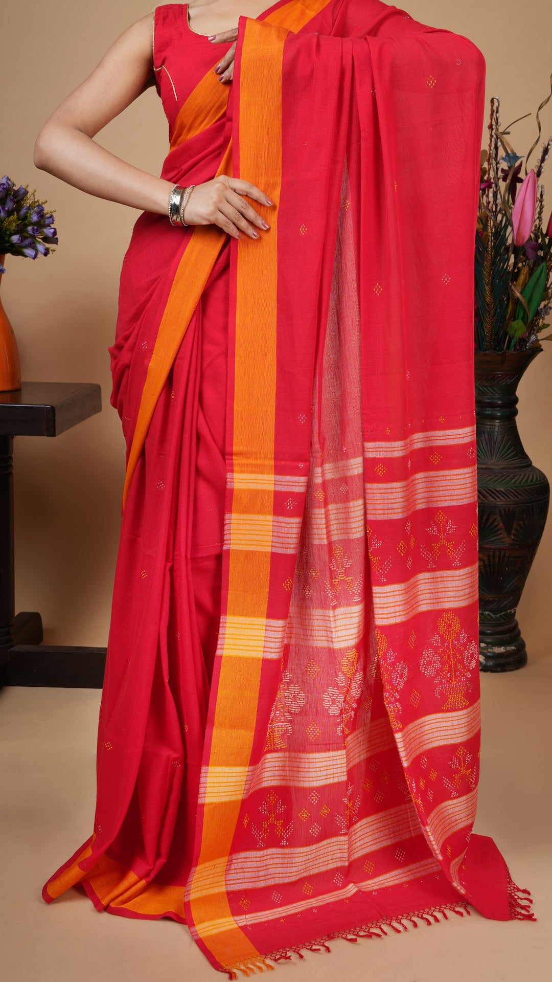 A red soft tangail saree
