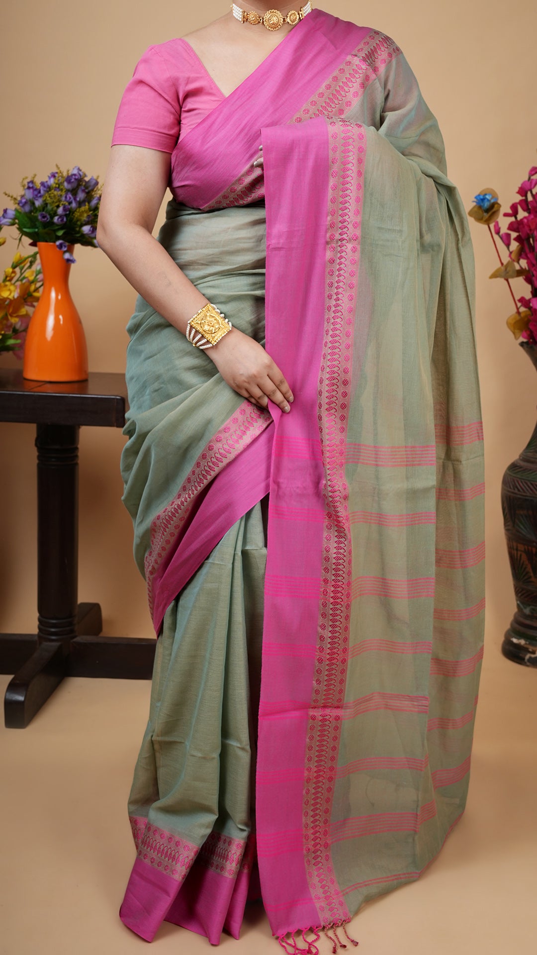 A pale pesta saree