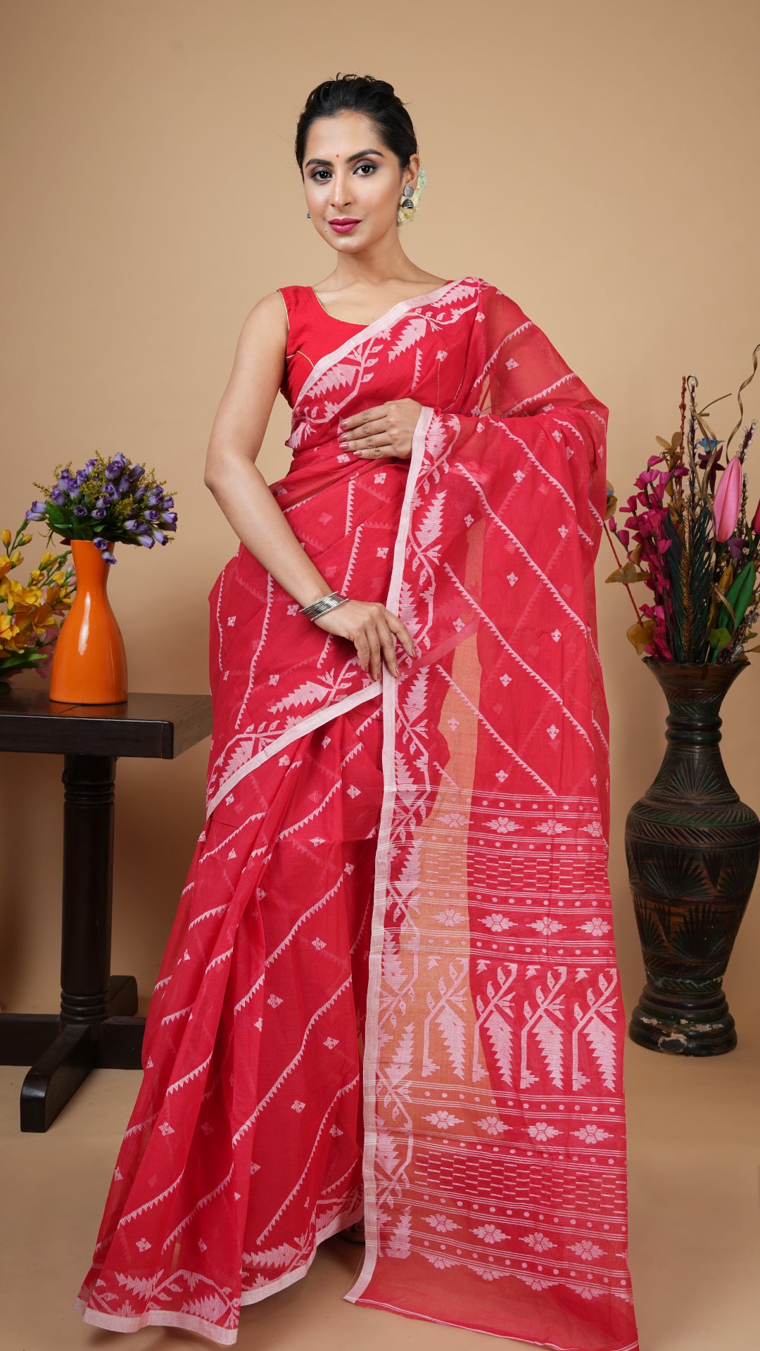 A red leheriya saree
