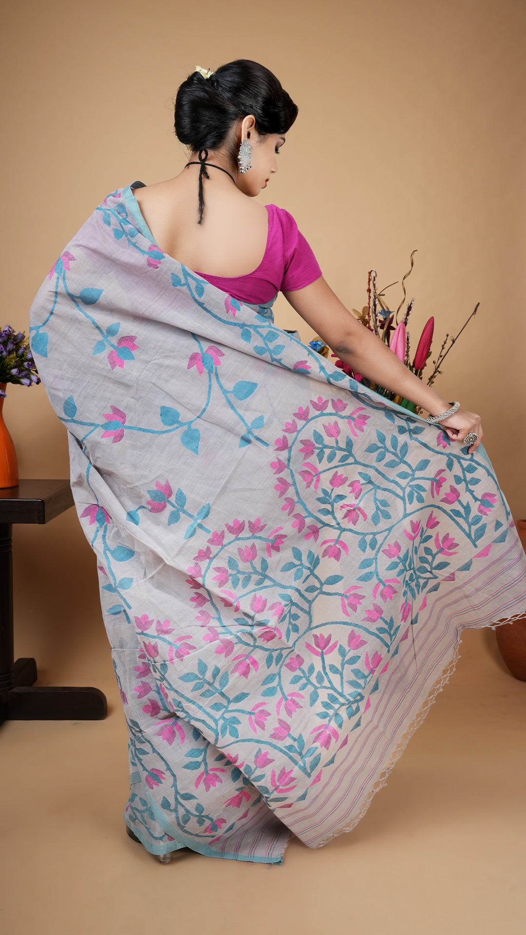 A grey dhakai saree
