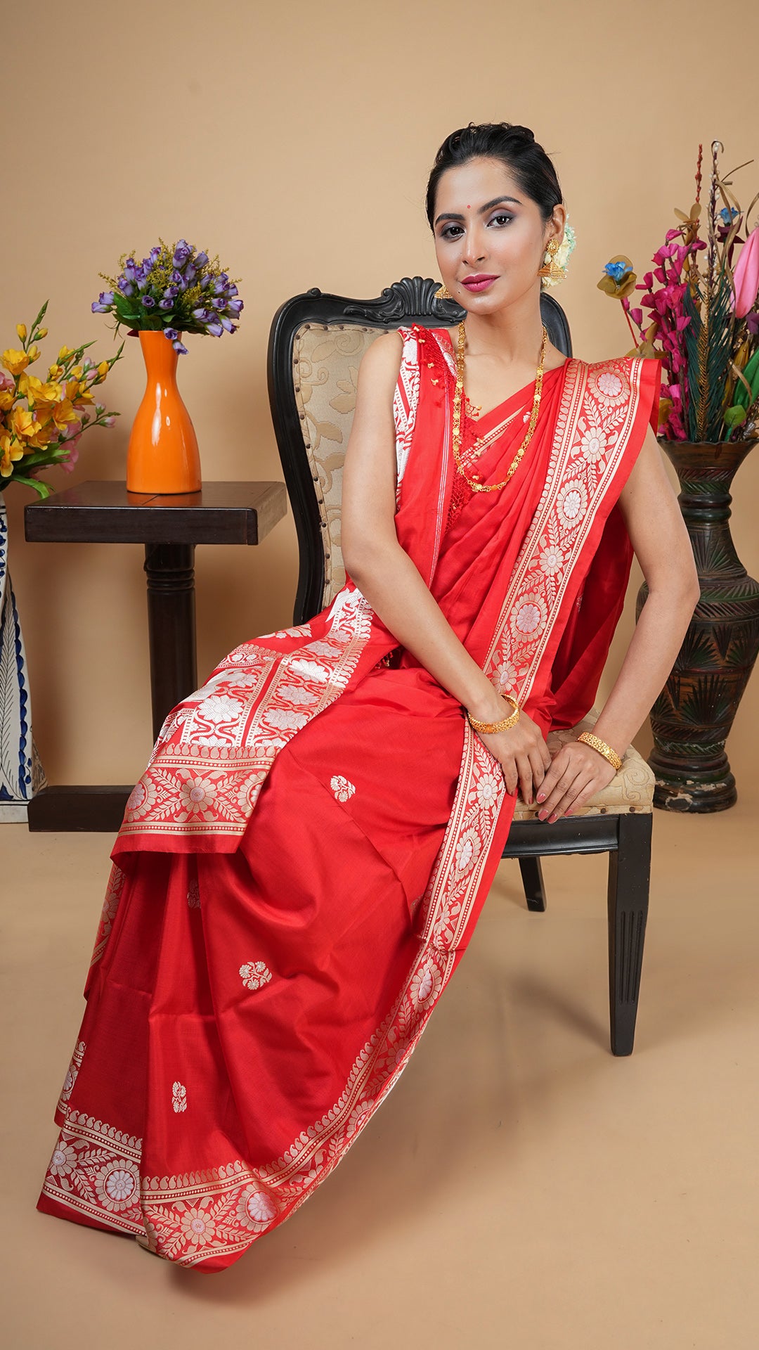 A red silk saree