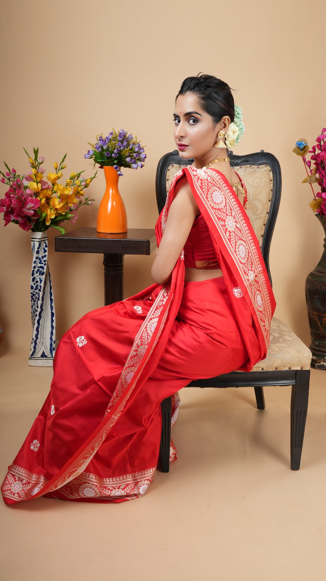 A red silk saree