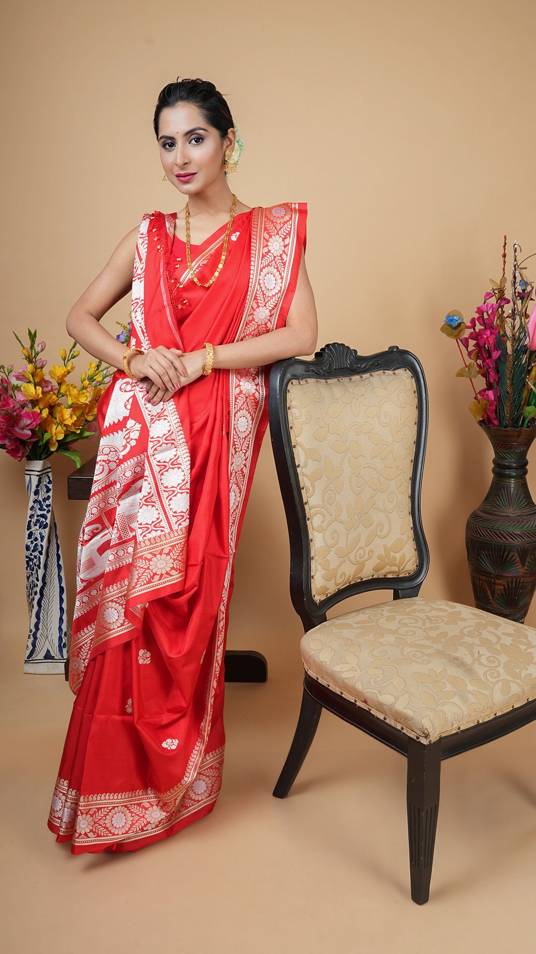 A red silk saree