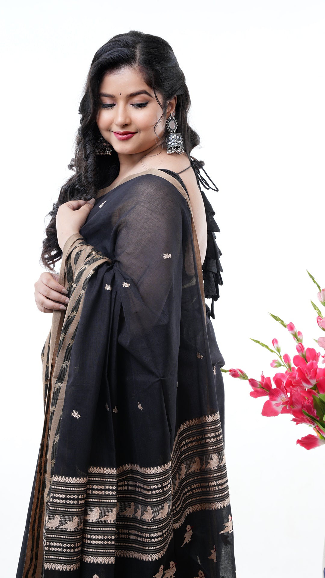 A black cotton saree