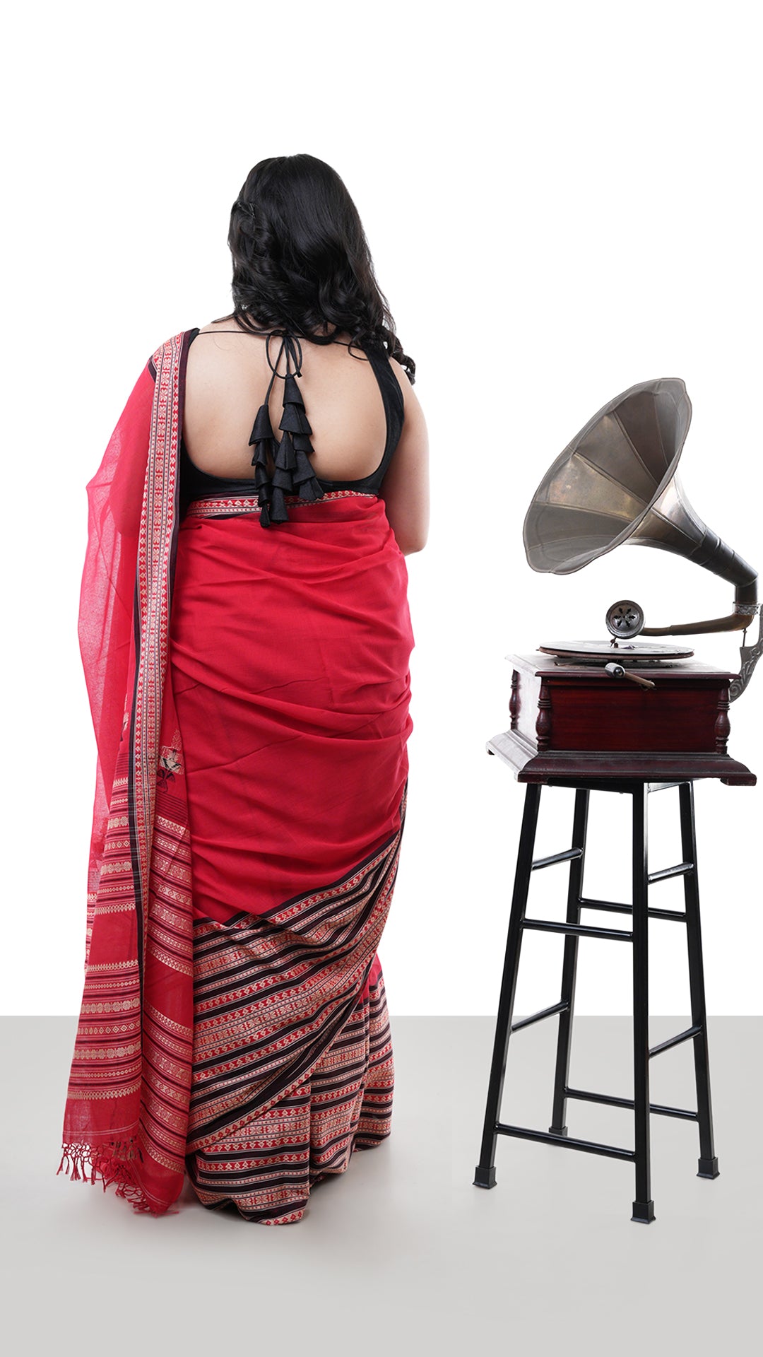 A red tangail saree in soft cotton