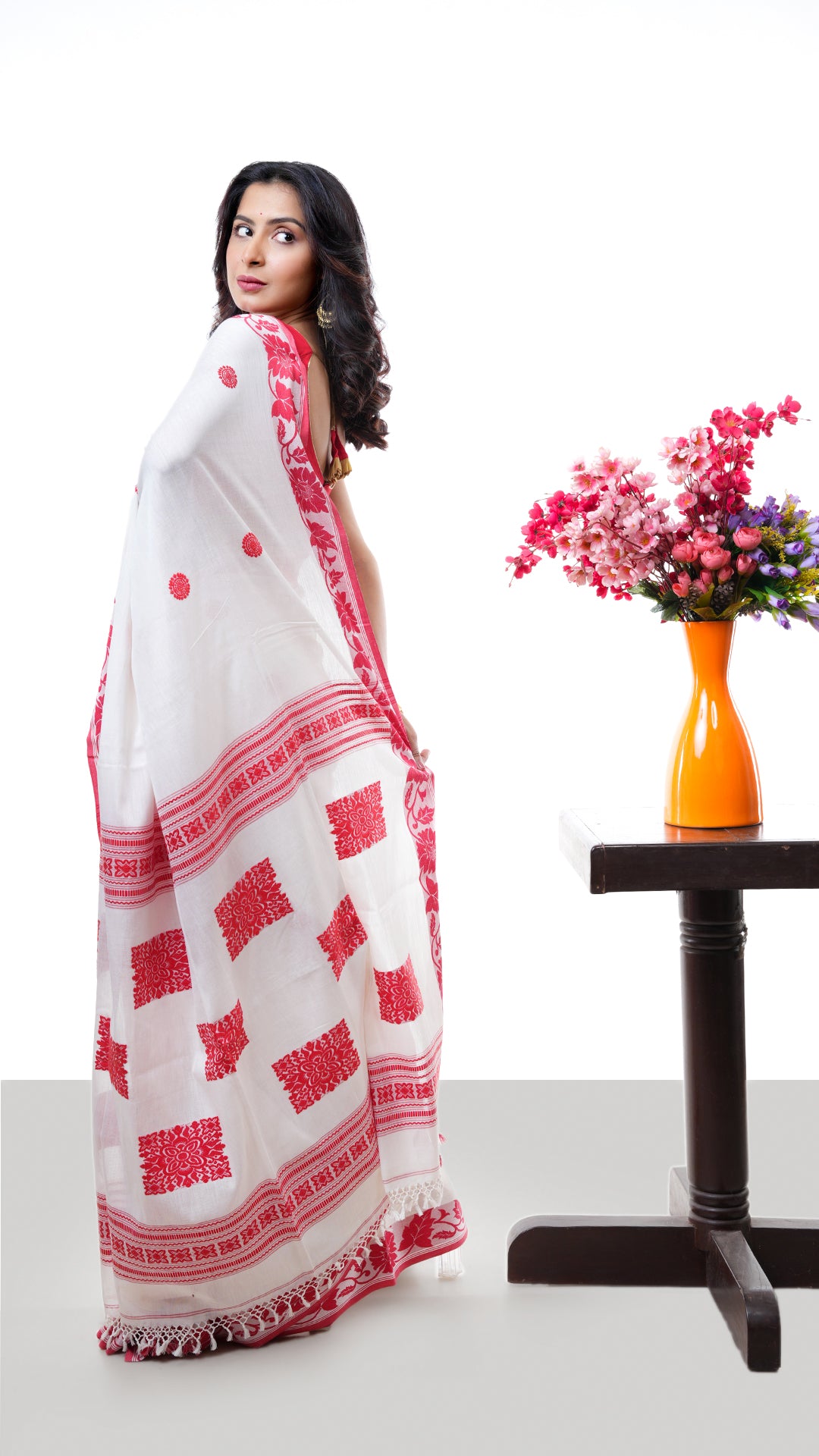 An off white red soft cotton