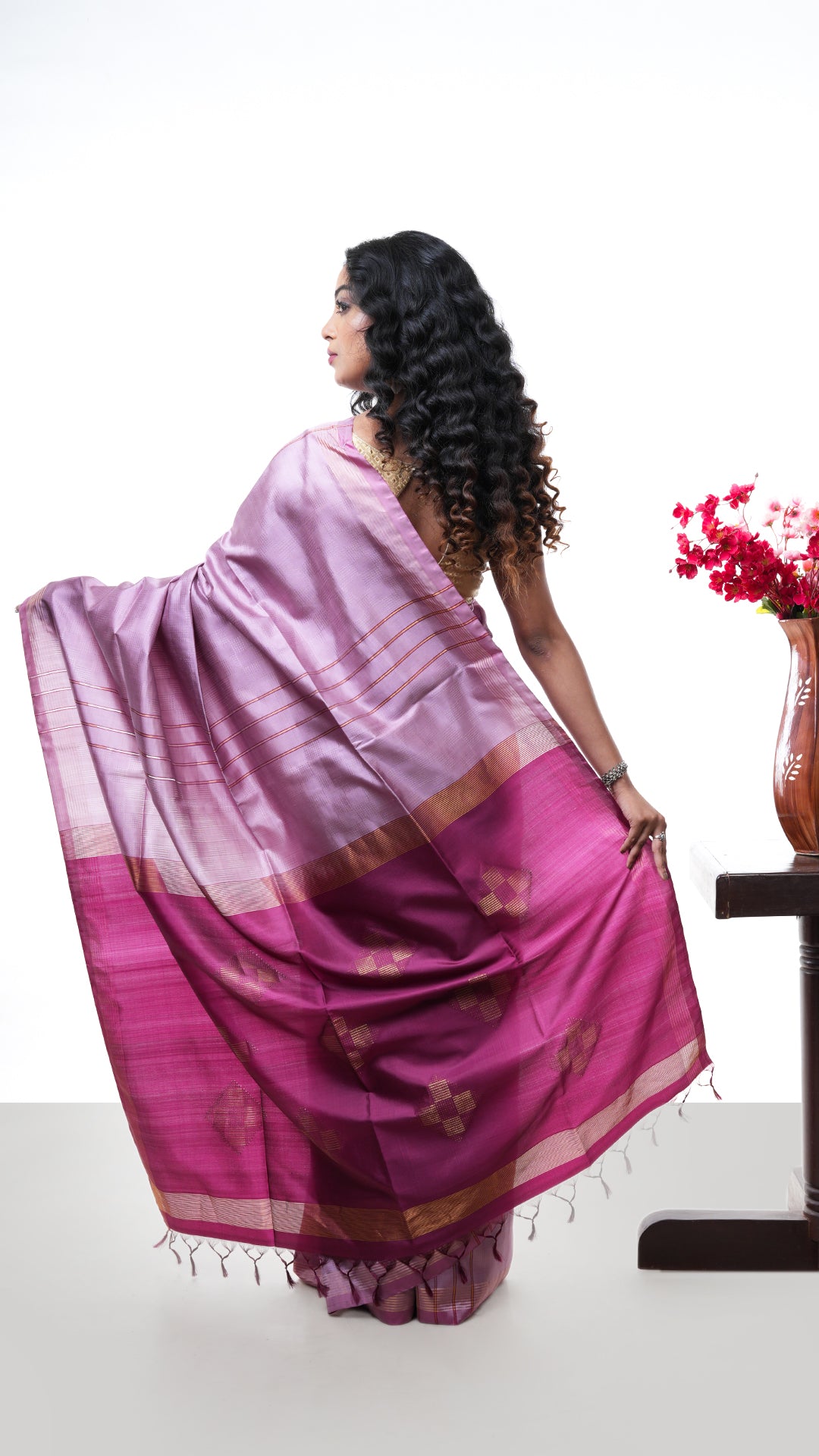 A silk saree in cinnamon colour