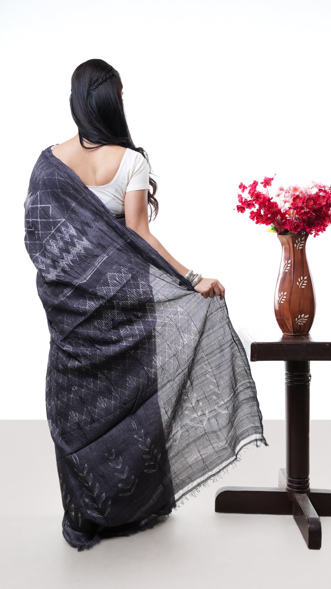 A charcoal coloured shibori