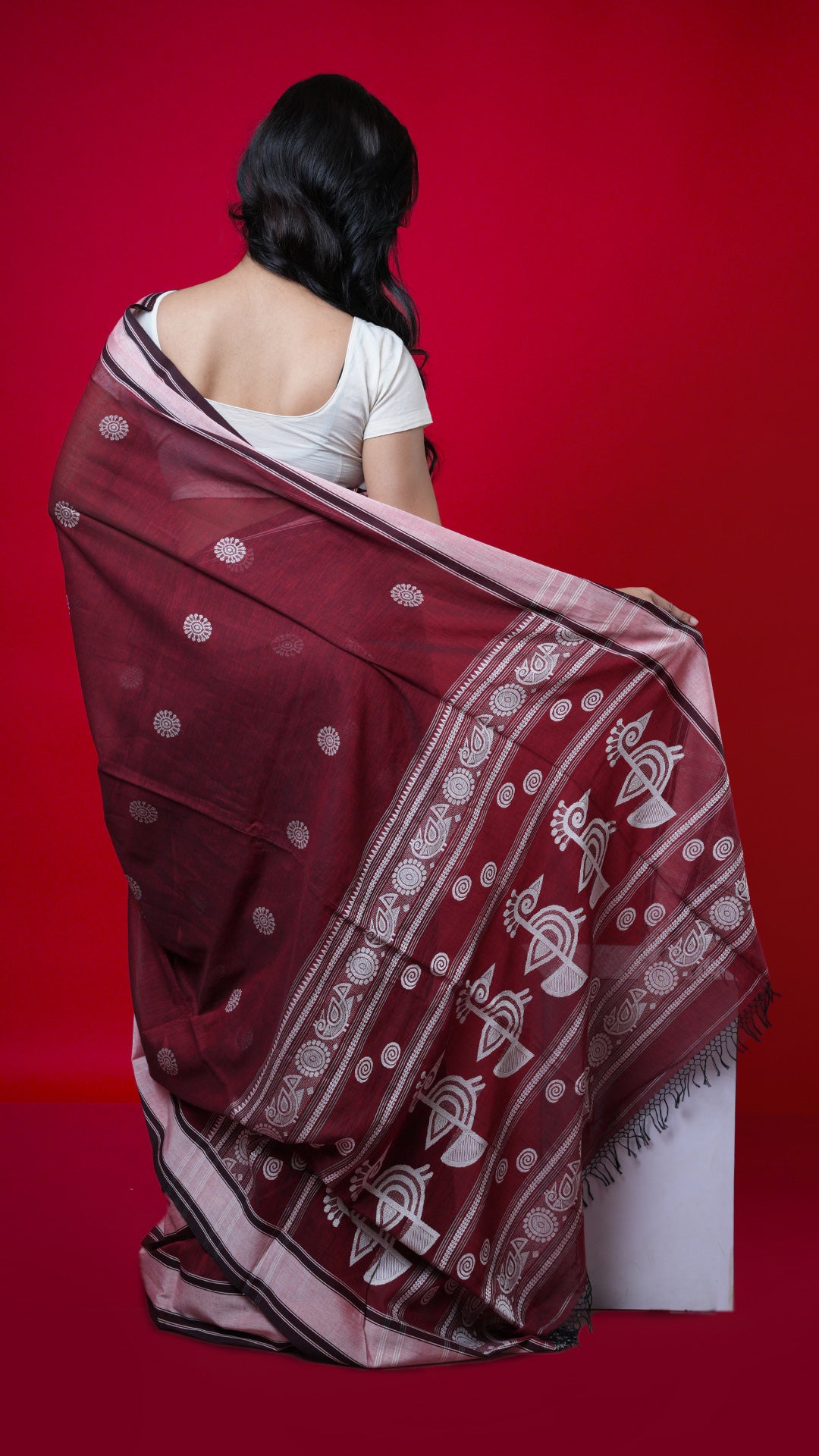 A maroon soft cotton tangail saree