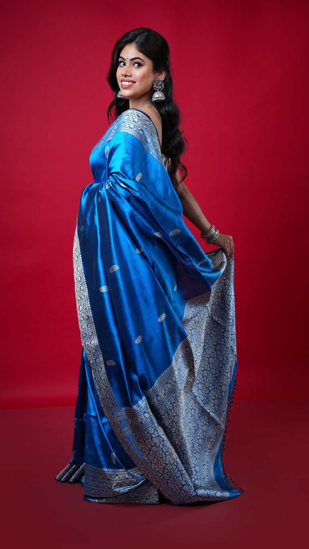 A blue coloured silk saree