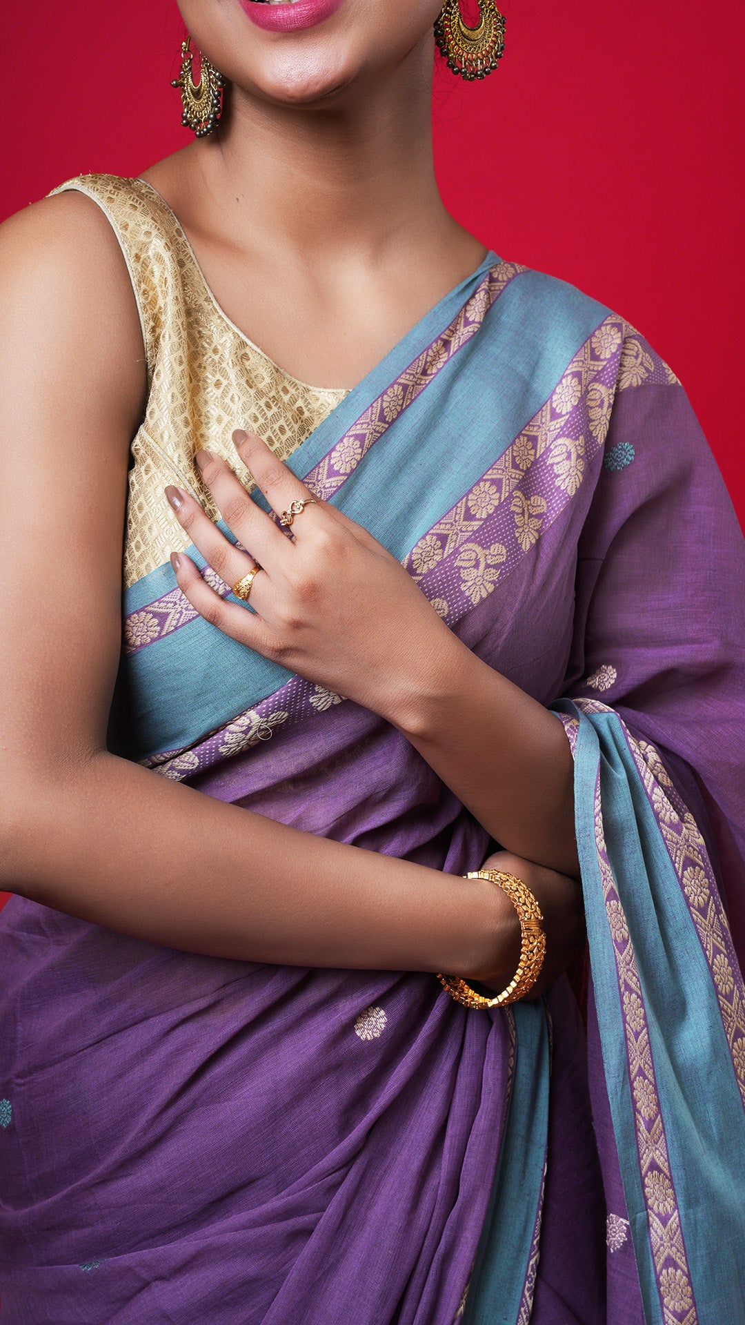 A dark mauve soft cotton saree