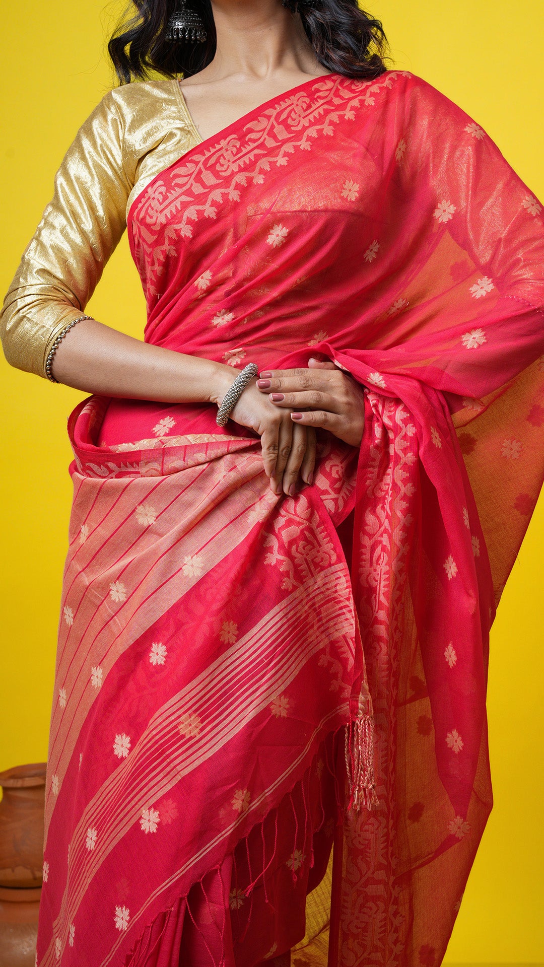 A red coloured saree