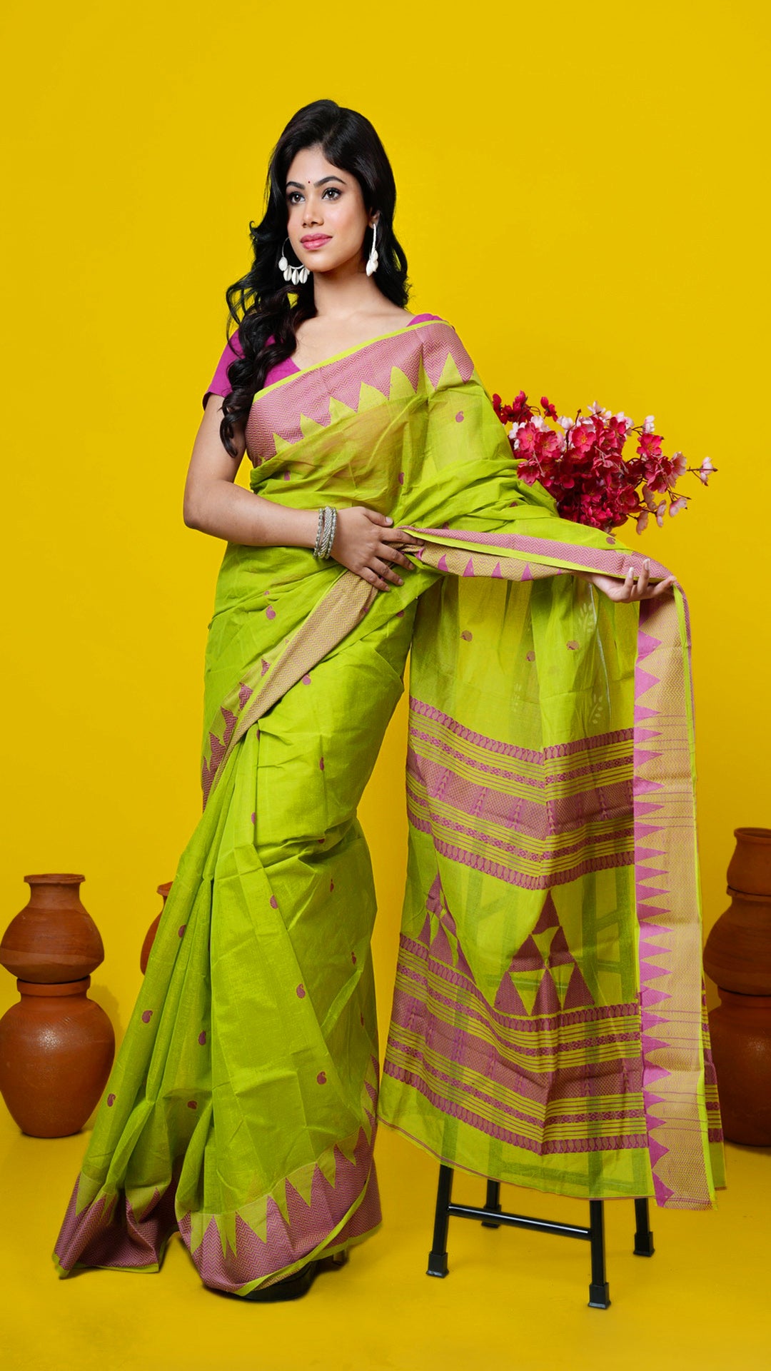 A green coloured cotton saree