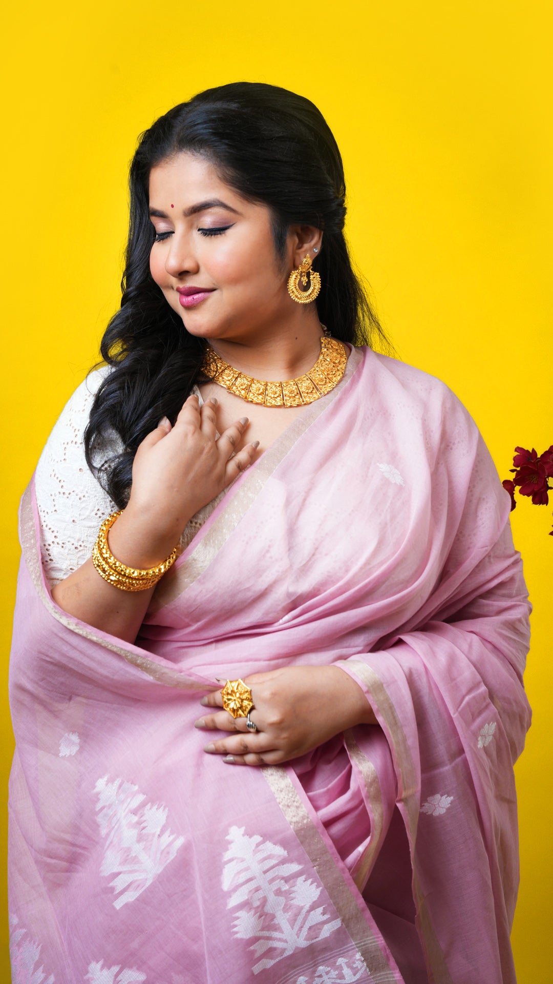 A light pink soft cotton saree