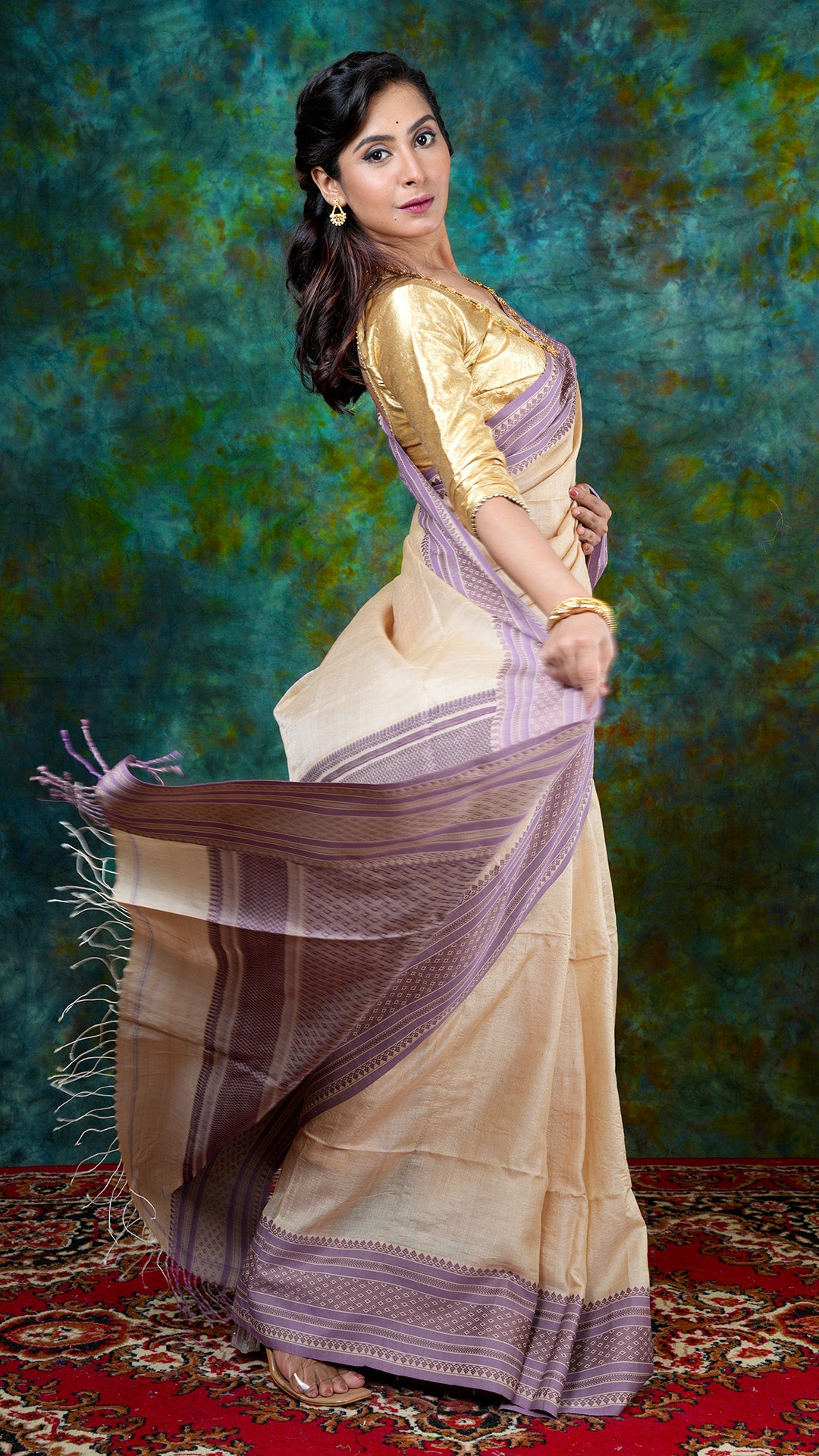 A tassar saree with mauve border