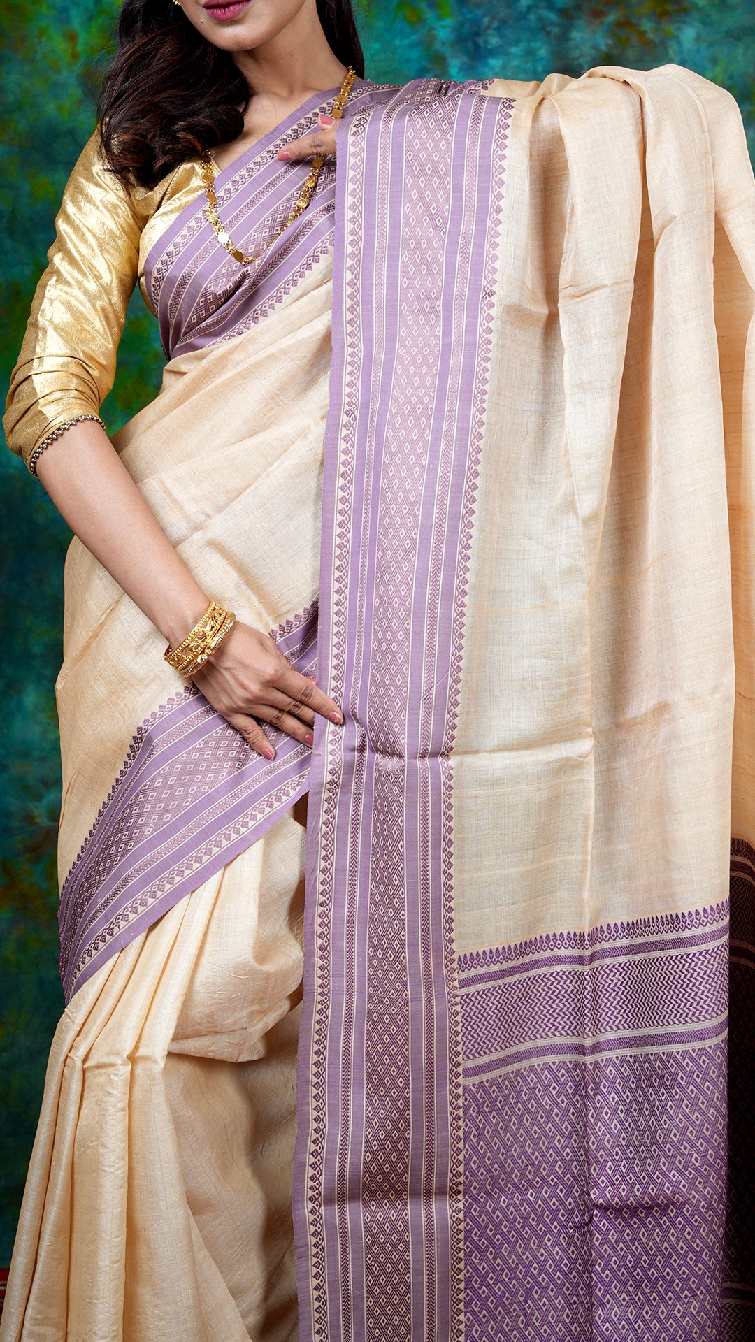 A tassar saree with mauve border