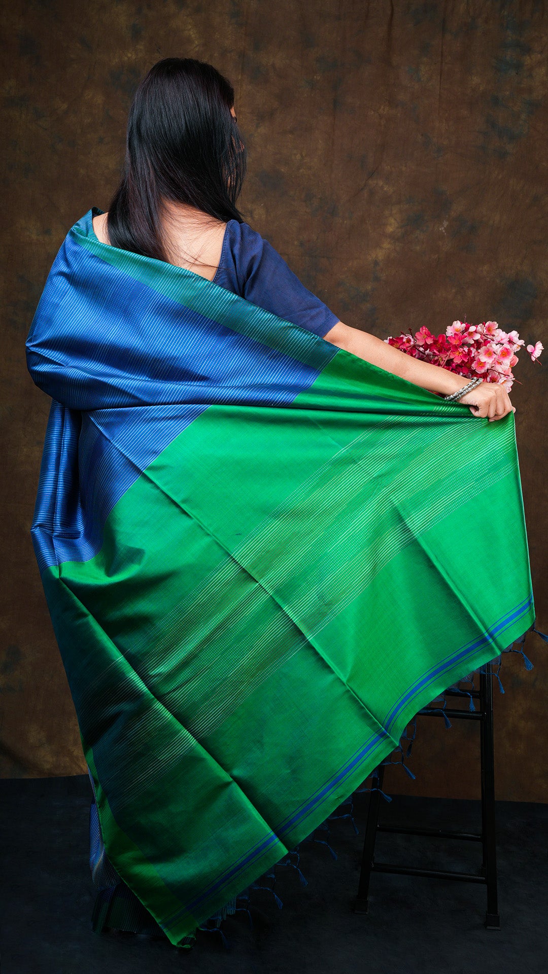 A blue and green silk saree